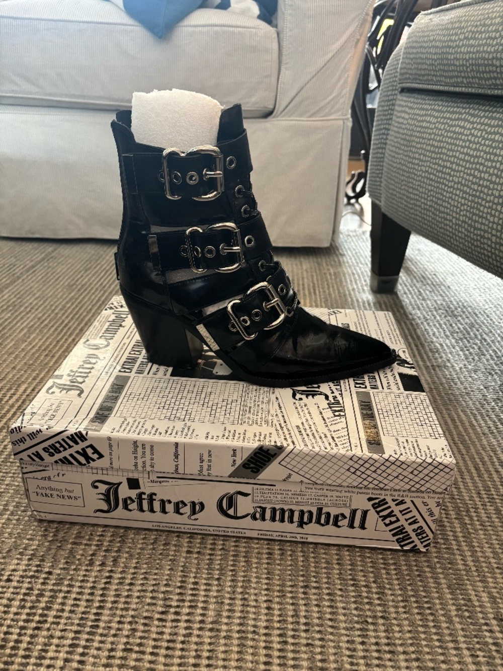 Jeffrey Campbell Black Strappy Ankle Boot Size 8.5